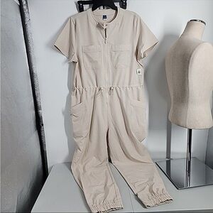 Activewear Beige Utility Jumpsuit